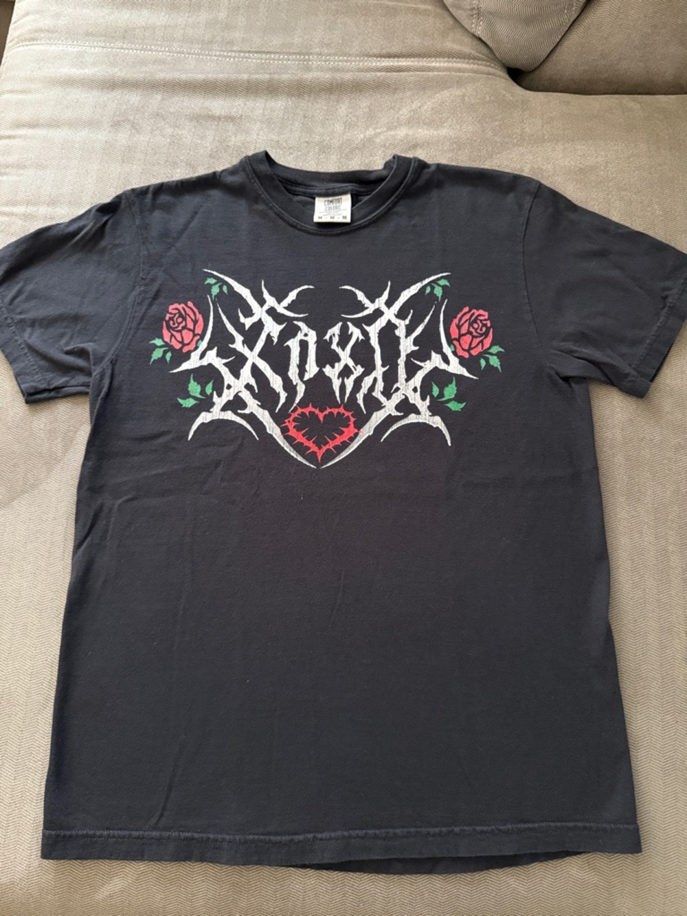 Black Tee with XOXO Red Rose and Heart Graphics - NEW!